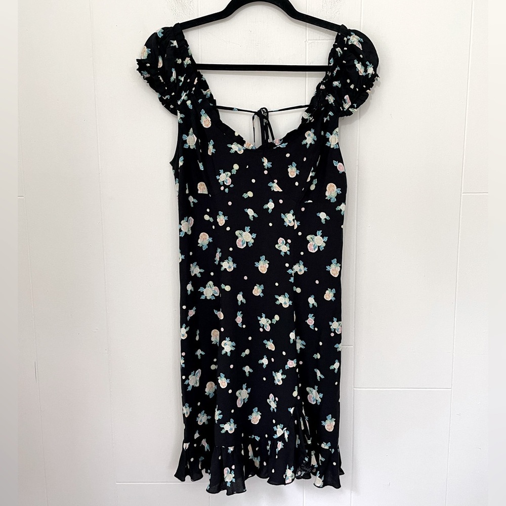 Free People Like A Lady Citrus Printed Mini Dress Black Ruffle ~ Size Small